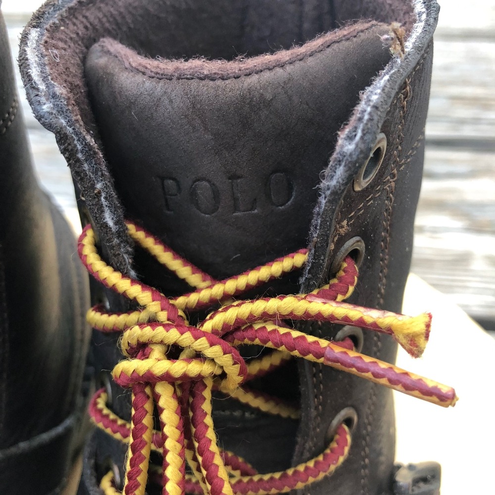 Polo Ralph Lauren Ranger Hi II Polo Bear Boots Boys 1 US Brown Leather Buckle - Picture 11 of 16